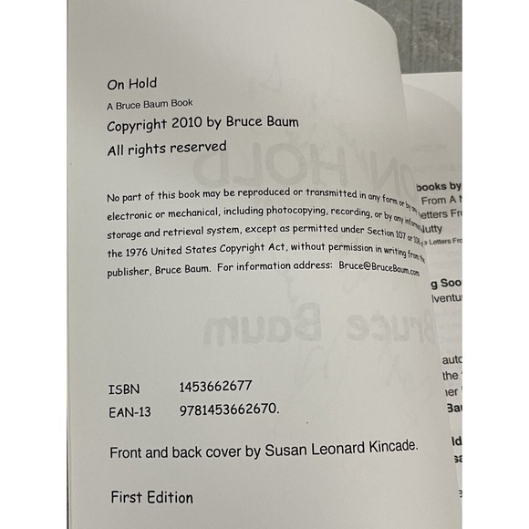 On Hold: Writings Written Only While on Hold by Bruce Baum 2010 Signed First Ed. - Picture 7 of 7